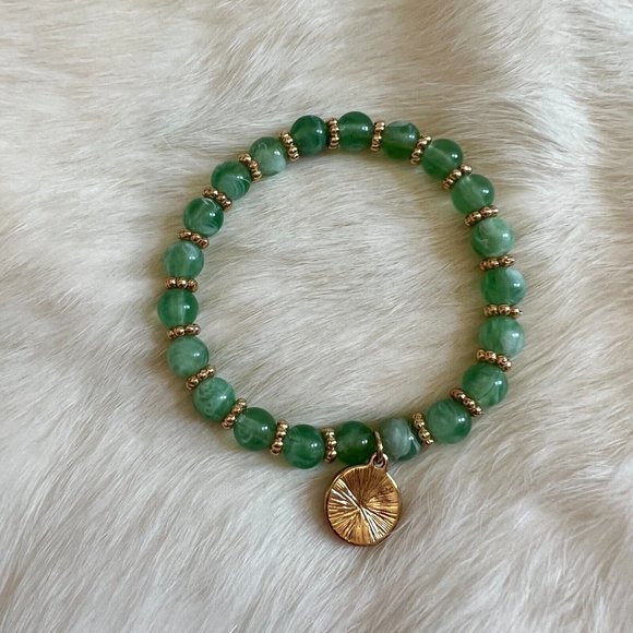 BOho Stretch Bracelet Green Swirl Semi Translucent Lucite Rhinestone Charm 13428 - Picture 9 of 9